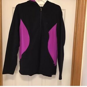 ACTIVE BASIC Knit Zip Up Long Sleeve Hoodie Black And Pink 14/16